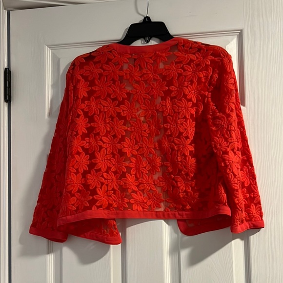 Anne Klein Red Lace Openwork Cardigan - Picture 6 of 9